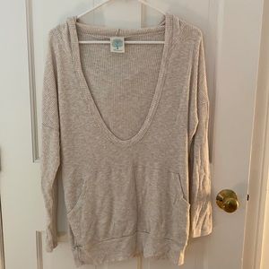 Tan Hooded Scoop Neck Top